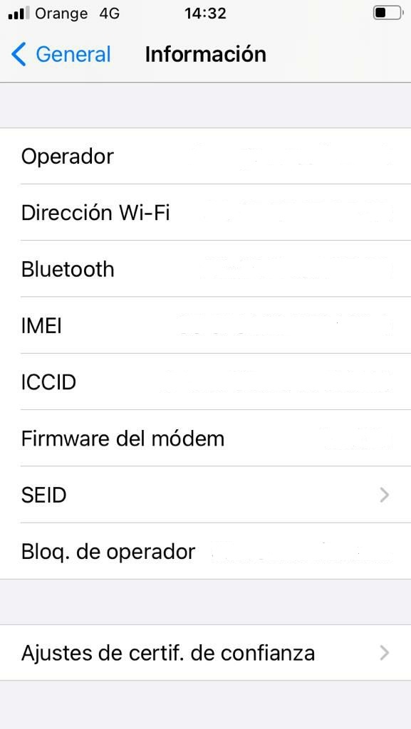 iOS Ajustes Información