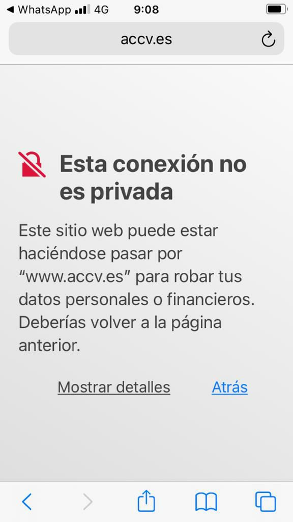 iOS conexión no privada